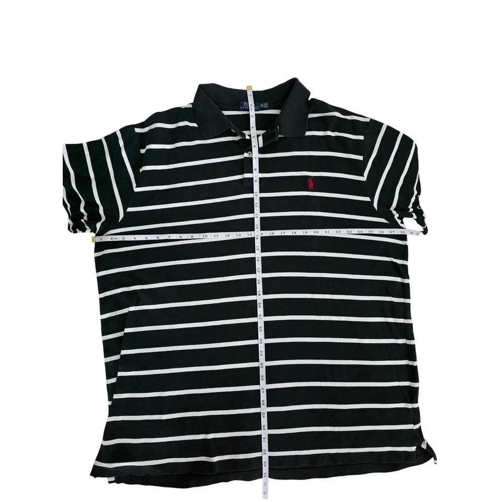 Polo Ralph Lauren Mens 2XLT Black White Striped Short Sleeve Polo Shirt Tall